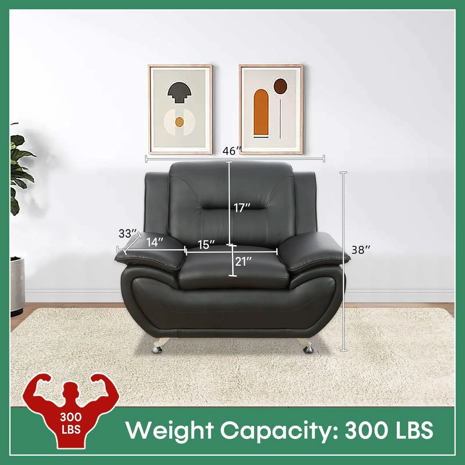 Quality Leather Sofa Set 3 Piece Black Living Room Furniture Unique