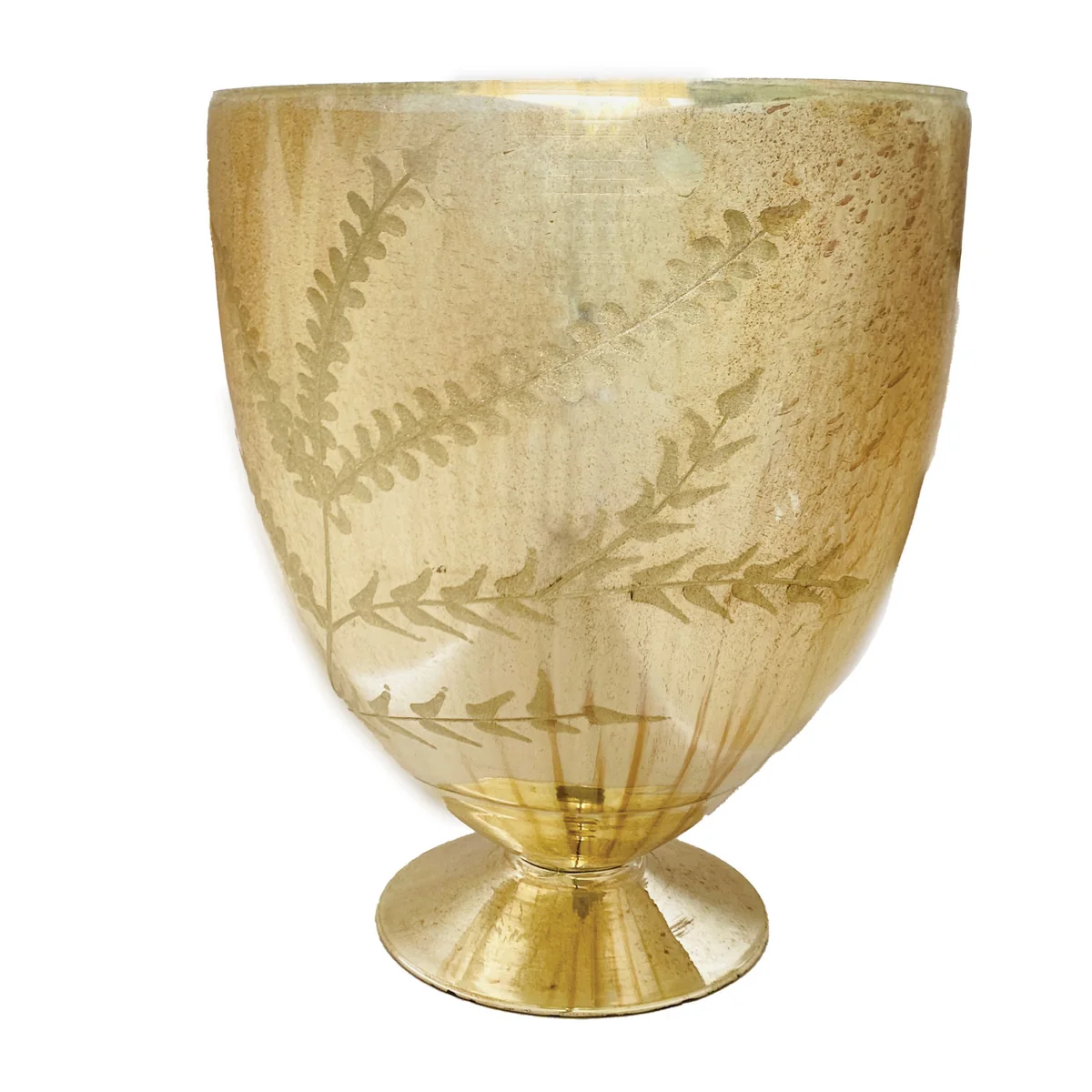 Minimalist Etched Mercury Glass Footed Vase Antique Silver Finish Consistent