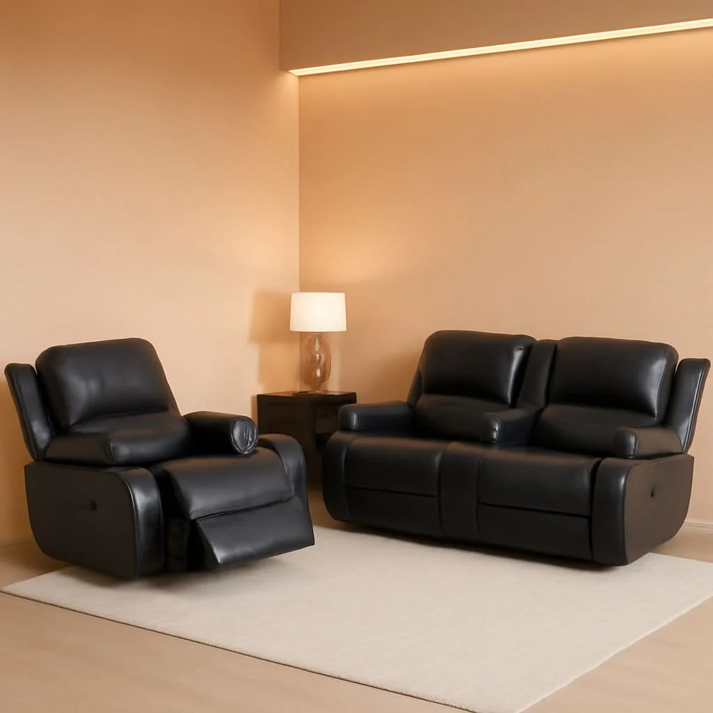 Long-Lasting Black Living Room Recliner Set With Love Seat And Sofa Convenient