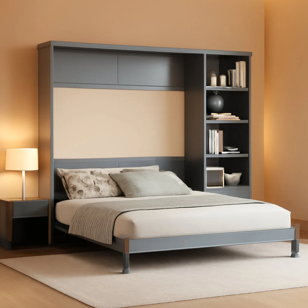 User-Friendly Gray Queen Murphy Desk With Industrial Storage Shelving Prestigious