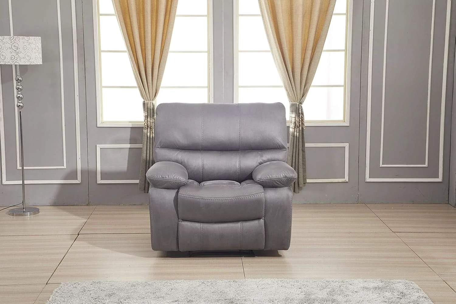 Selected Microfiber Reclining Sofa Set Grey Living Room 8007 Trendy