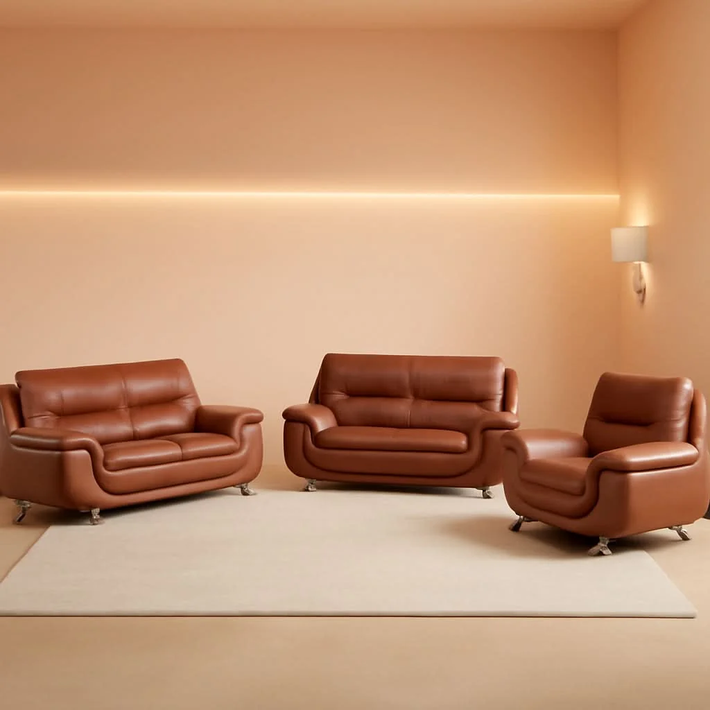 Convenient Faux Leather Sofa Set 3 Piece Living Room Furniture Unique