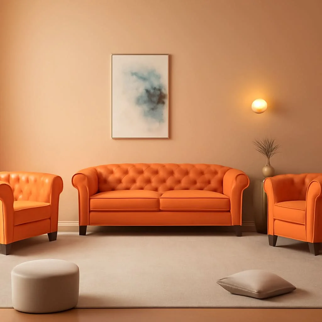 Exclusive Three Piece Orange Sectional Sofa Set Tufted Living Room Original Design