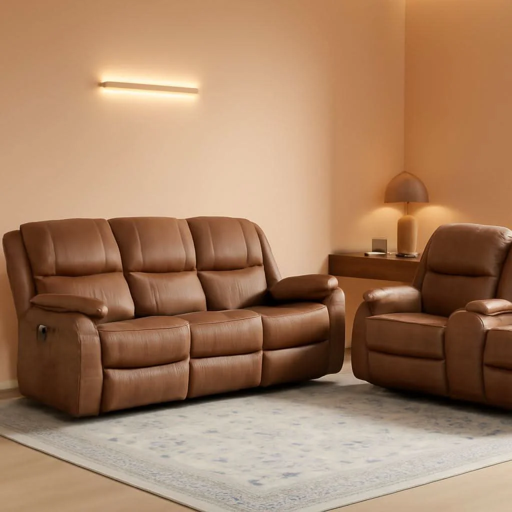 Original Brown Extra Wide Reclining Sofa Set Living Room Collection Fast