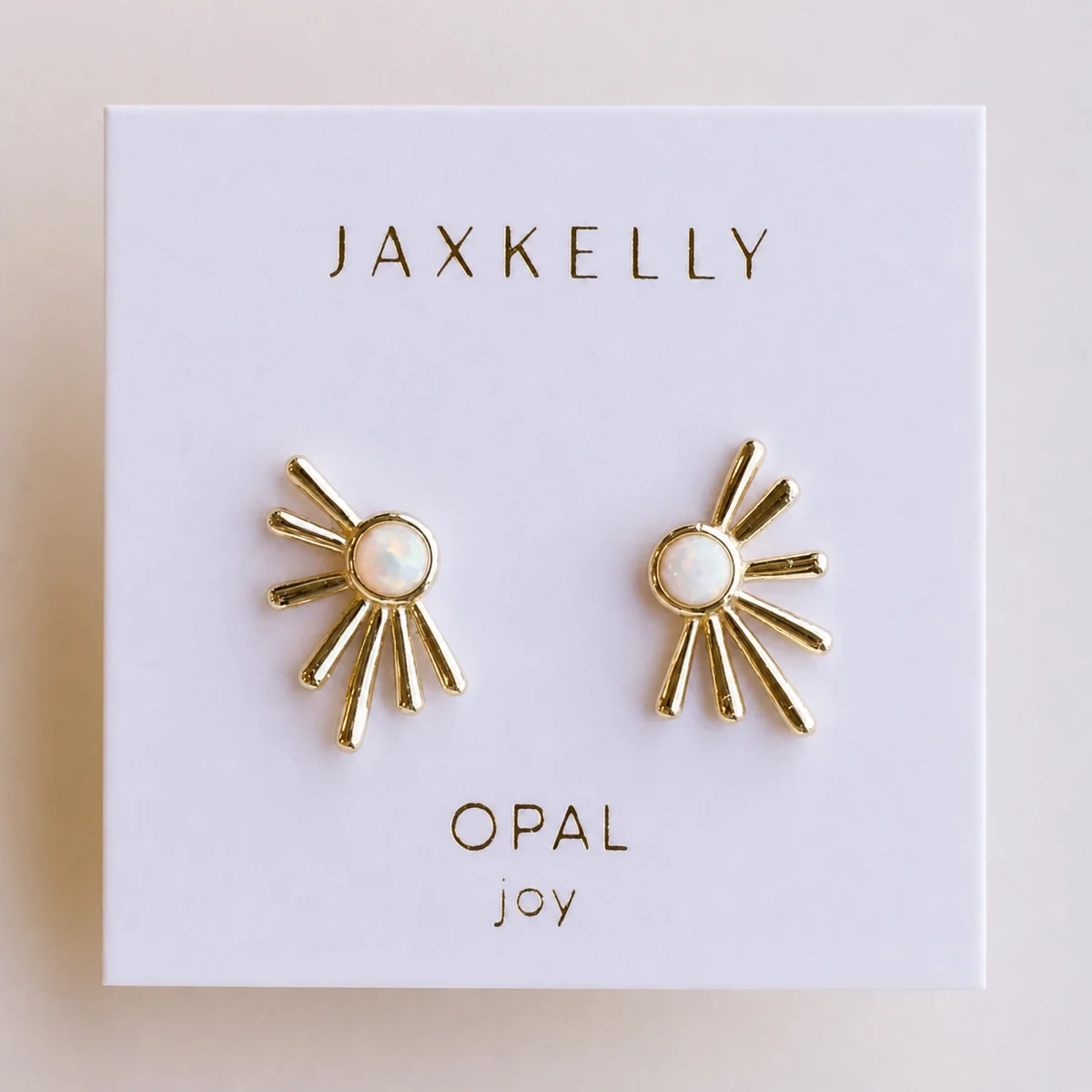 Exceptional Sun Ray White Opal Gold Earrings Pure