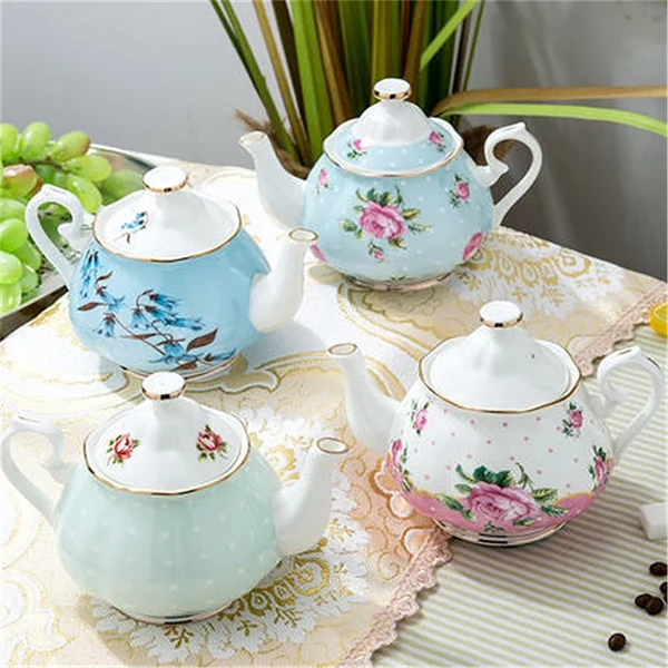 Modern Vintage Ceramic Teapot with Floral Design Green