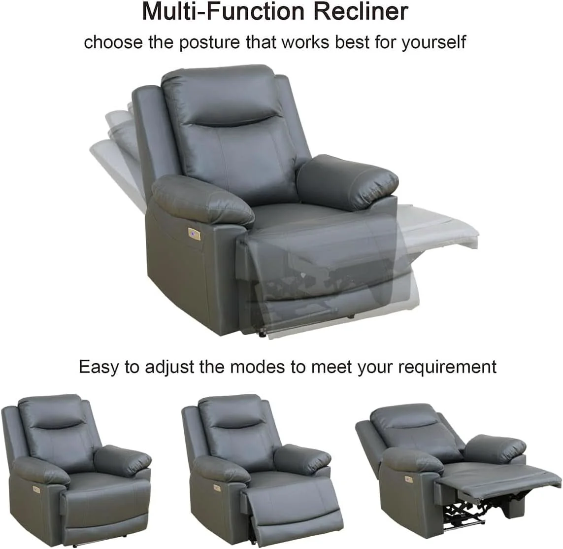 Contemporary Power Recliner Sofa Set Leather With USB Ports Living Room Exclusive