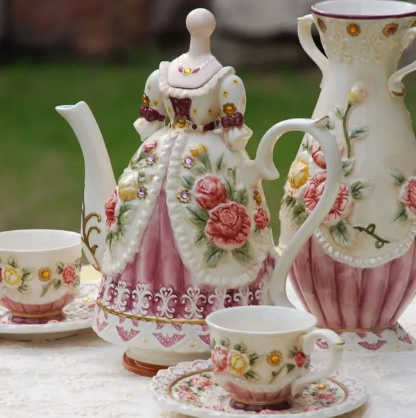 Relaxed Vintage Princess Dress Ceramic Tea Set Enhanced