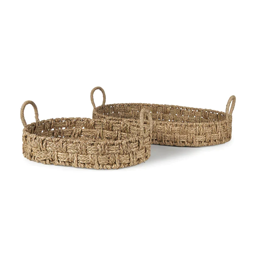 Original Design Haini Basketweave Seagrass Trays w Loop Handles Fine