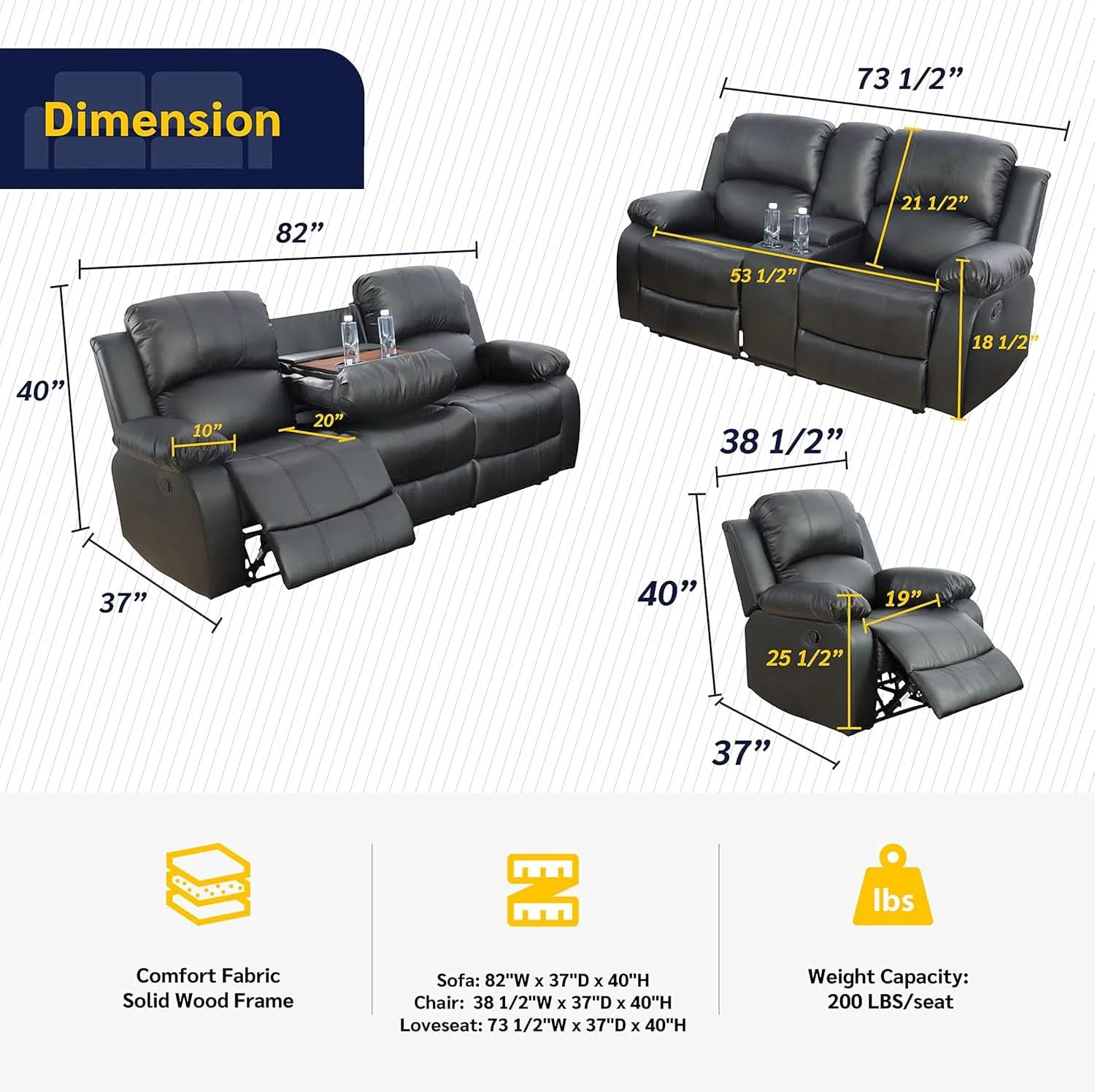 Flexible Beverly Fine 3 Piece Recliner Living Room Set Faux Leather Optimized