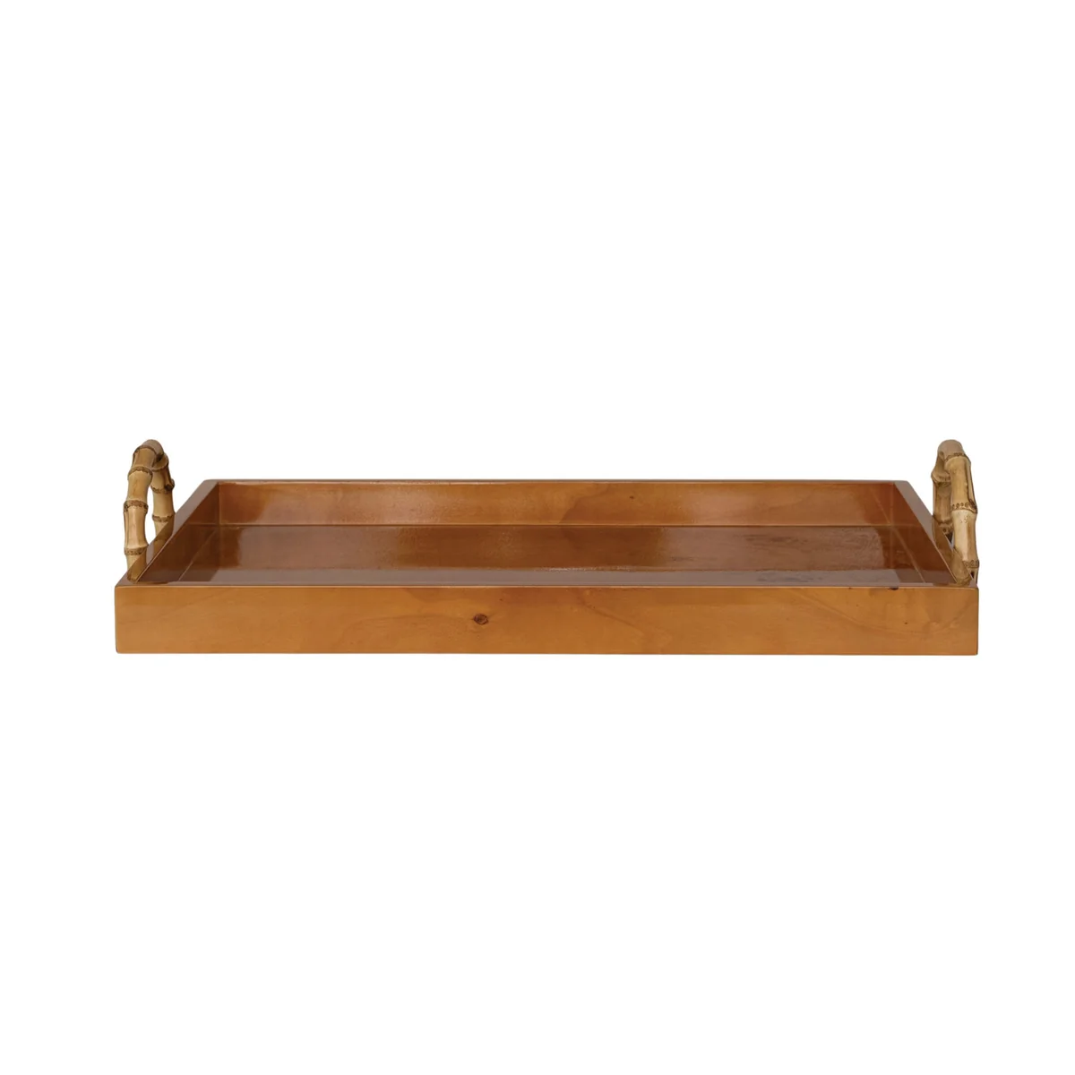 Lightweight Decorative Burl Wood Veneer Tray with Bamboo Handles Exceptional