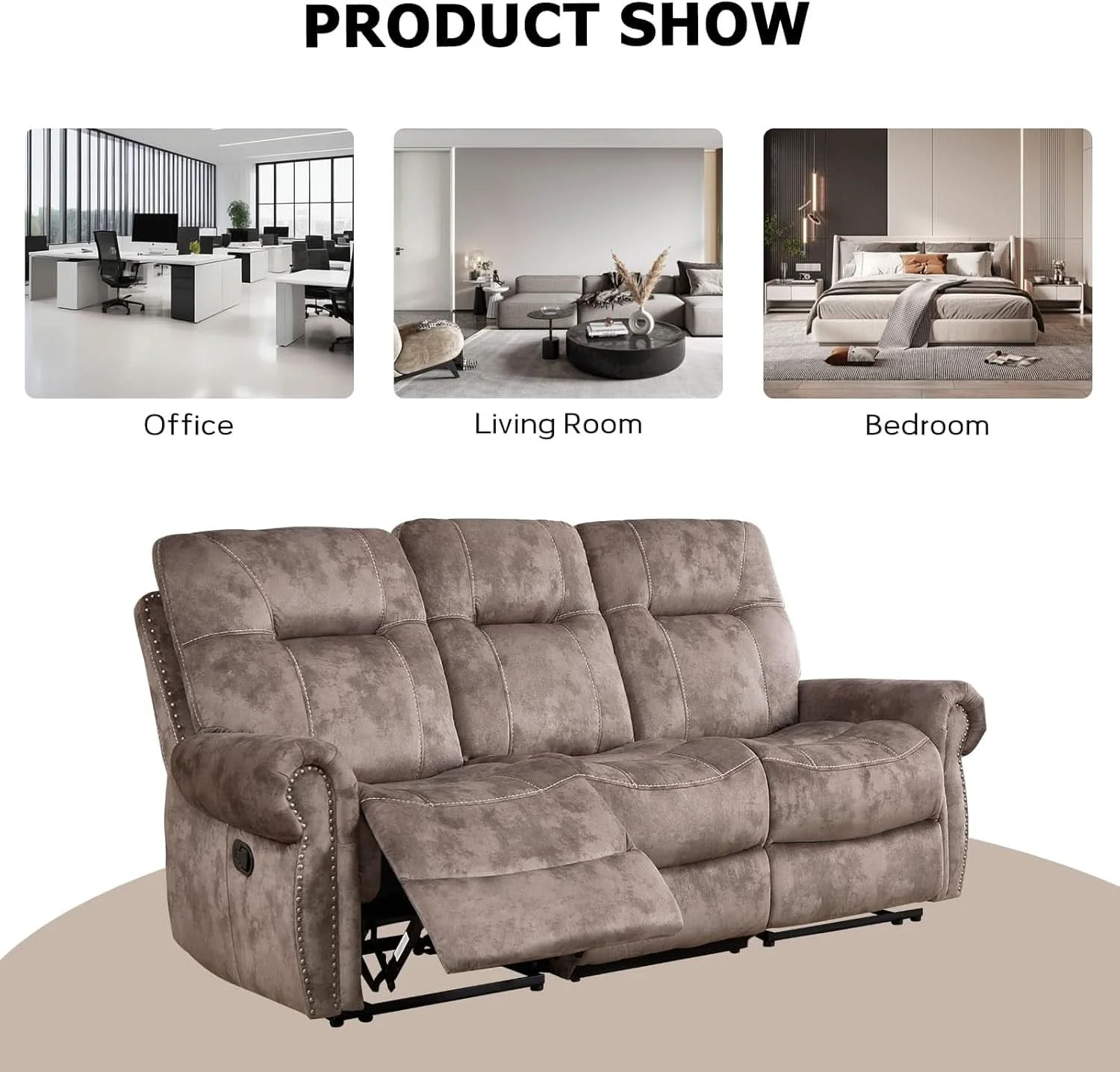 Exclusive Manual Three Seat Reclining Upholstered Sofa Living Room Efficient