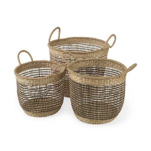 Elite Triopas Brown Seagrass Round Basket W Handles User-Friendly