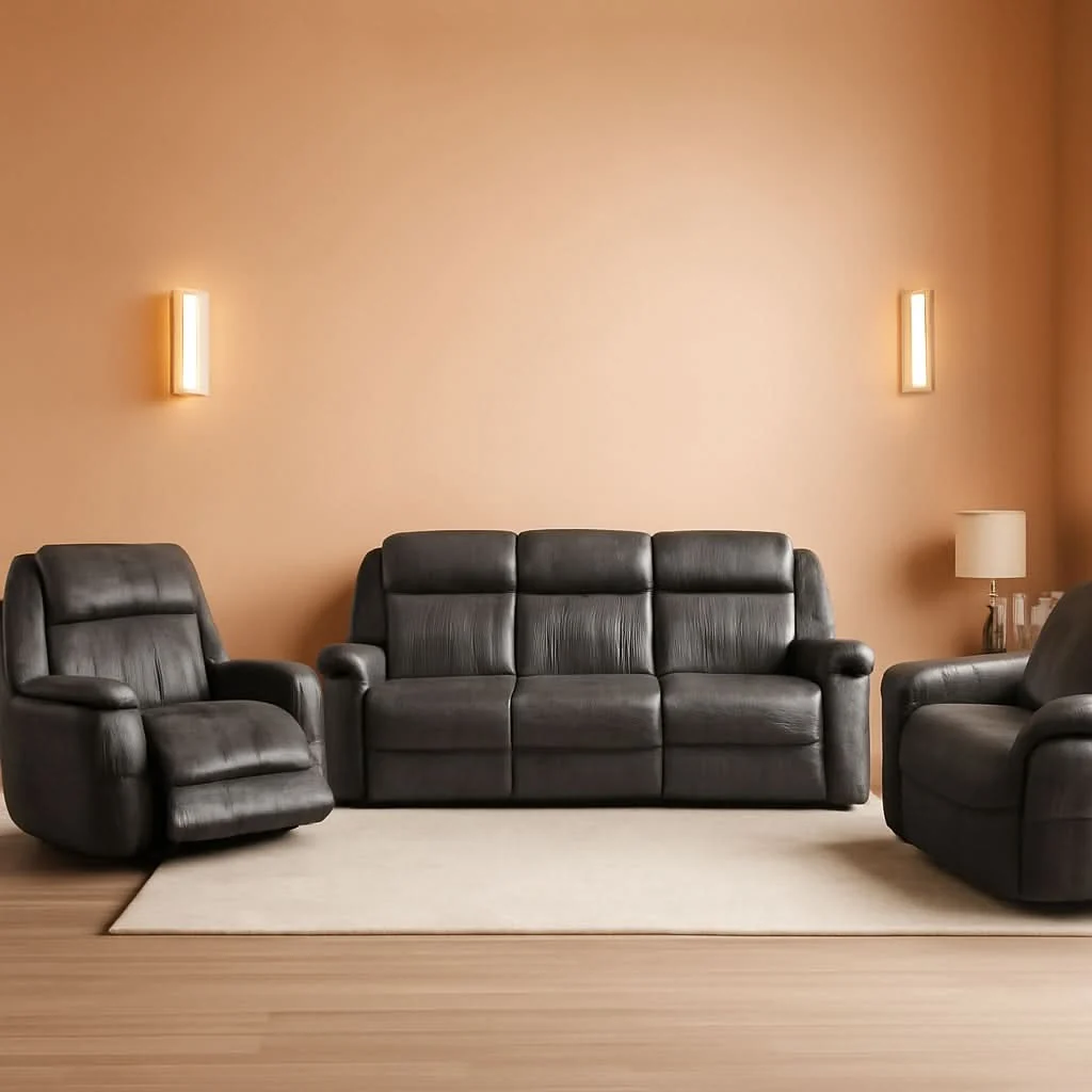 Premium 3 Piece Recliner Living Room Set In Brownish Gray Microfiber Artisan