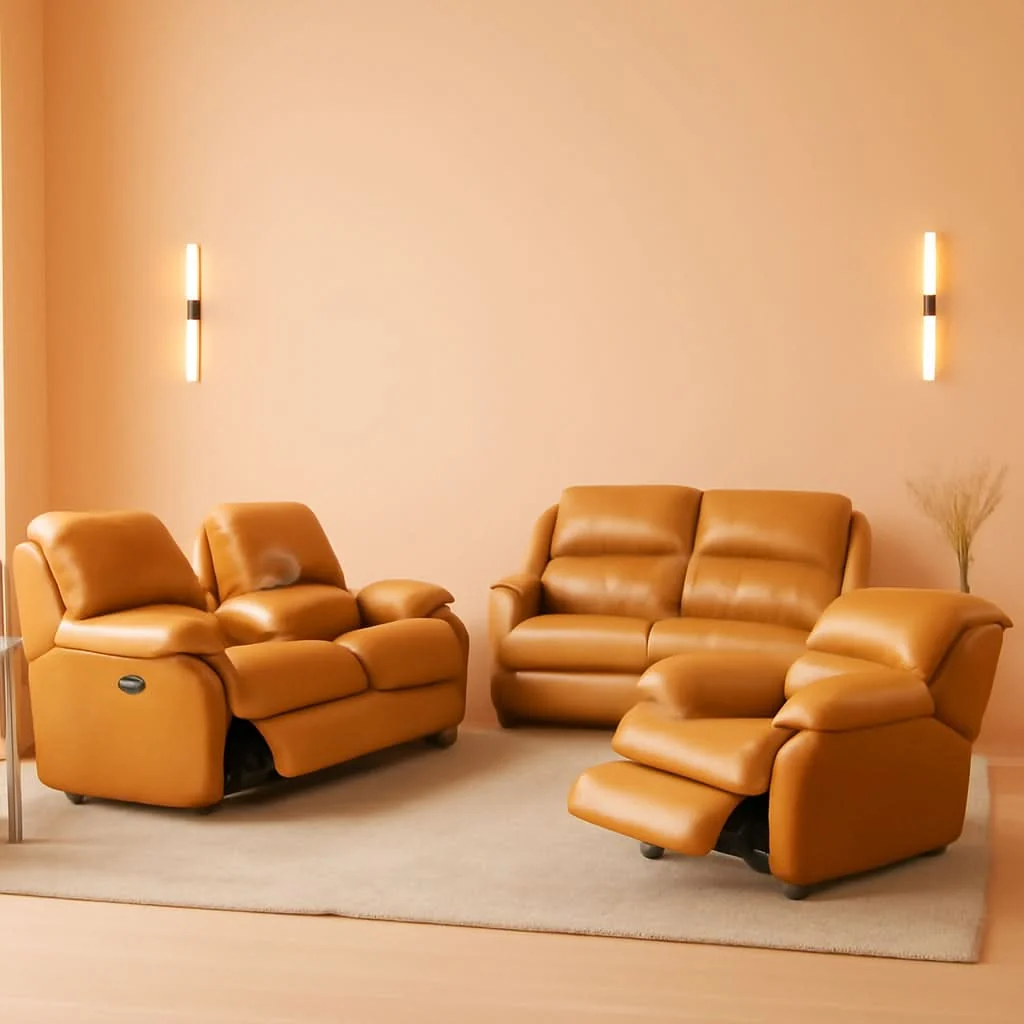Healthy Leather Manual Recliner Sofa Set Ginger 3Piece Living Room Genuine