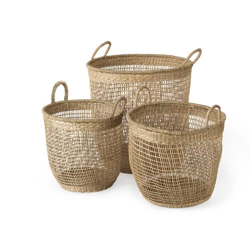 Long-Lasting Bowie Medium Brown Seagrass Round Basket W Handles Smart