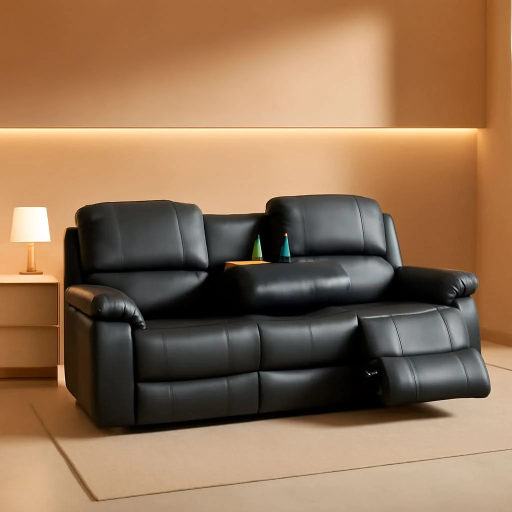 Superior Leather Recliner Sofa Set Black For Living Room And Small Spaces Durable