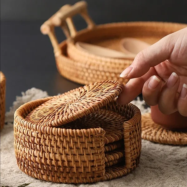 Premium Material Handcrafted Woven Rattan Coaster Advanced