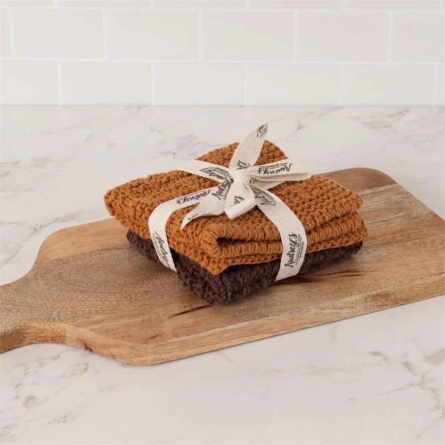 Original Design Knitted Dish Cloth Set Ocher and Brown Trendy