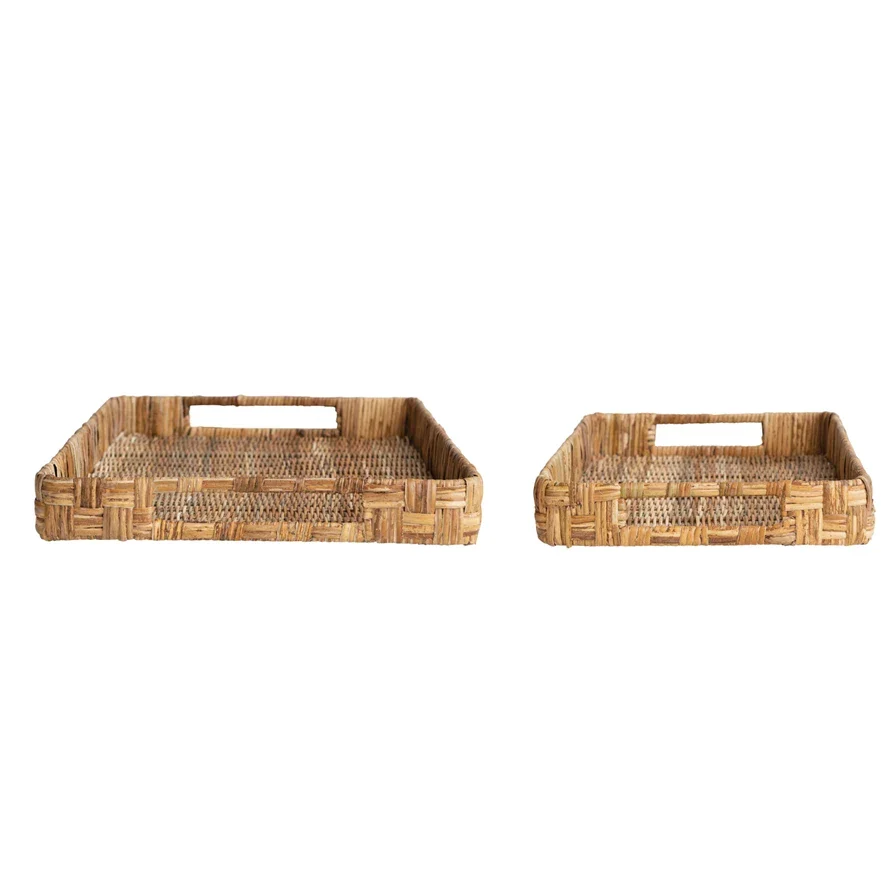Proven Decorative Hand-Woven Rattan Trays w Handles Natural Top-Quality