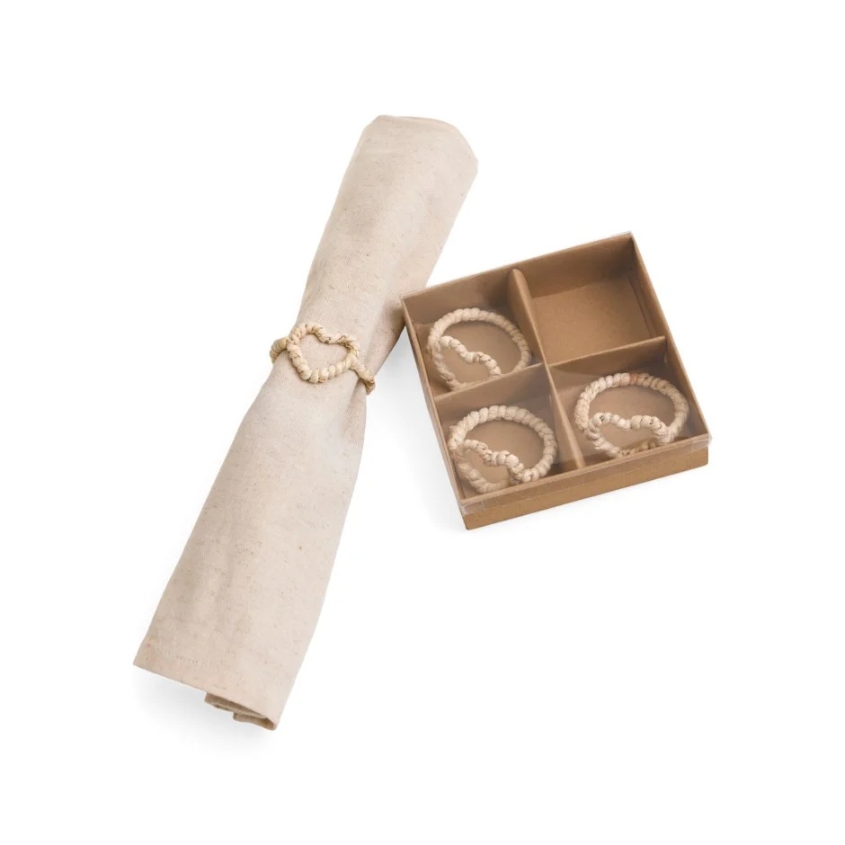 Smart Napkin Ring Heart Shape Corn Husk Nat - Set of 4 Breathable