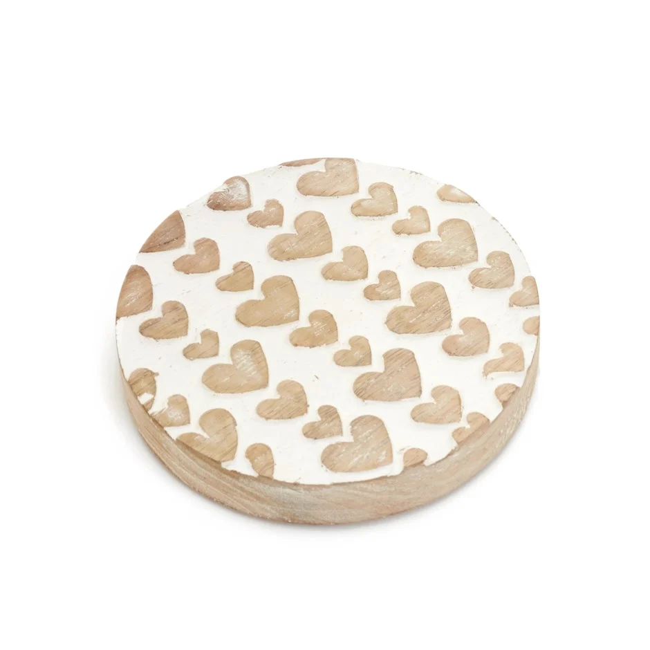 Selected Small Plate Carved Hearts White Organic