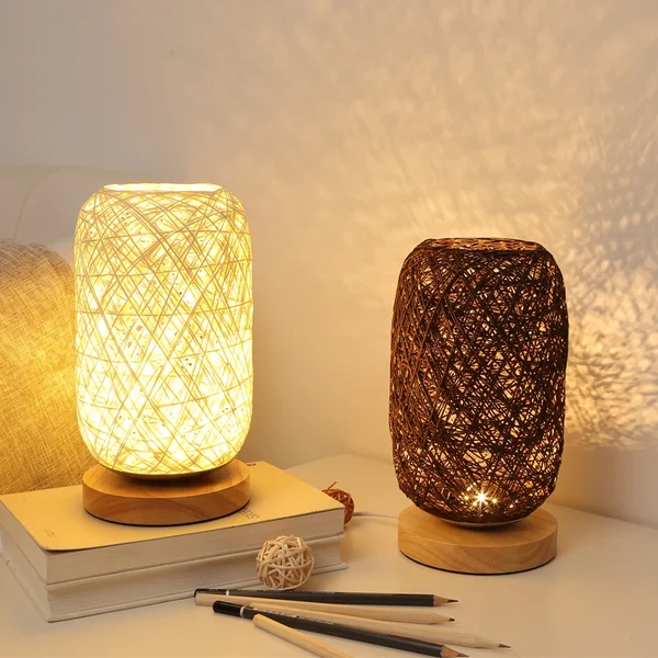 Smooth Rattan Twine Table Lamp Minimalist