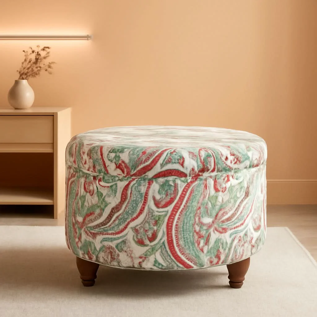 Breathable Large Upholstered Round Storage Ottoman Living Room Healthy