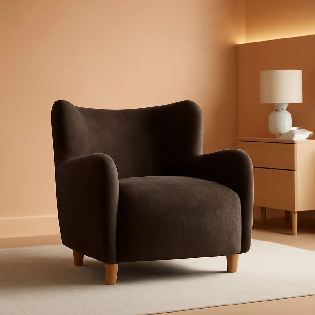 Functional Brown Velvet Wingback Upholstered Chair Living Room Organic