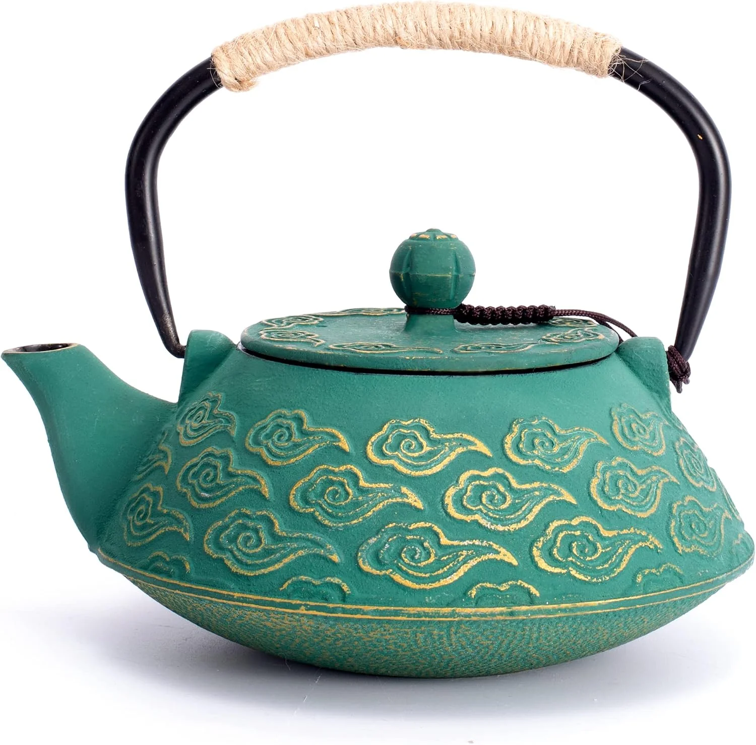 Genuine Cast Iron Teapot Japanese Tea Pot with Infuser for Loose Leaf Tea Kettle Stovetop Safe Coated with Enameled Interior Clouds Pattern 27oz 800ml Black Easy-to-Use