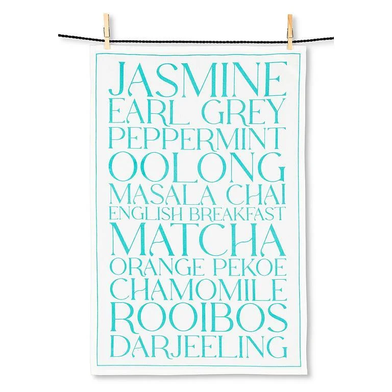 Classic Tea Types Text Tea Towel Premium