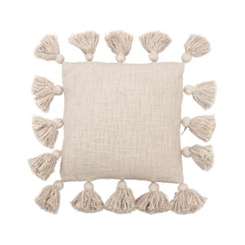 Breathable 12 Square Cotton Pillow w Tassels Cream Color Organic