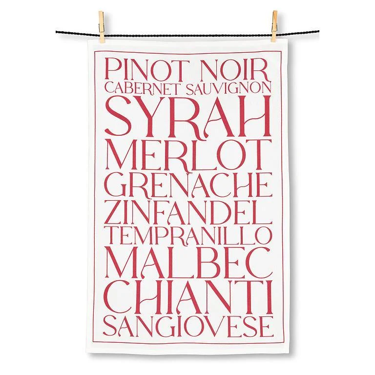 Recyclable Red Wine Text Tea Towel First-Class
