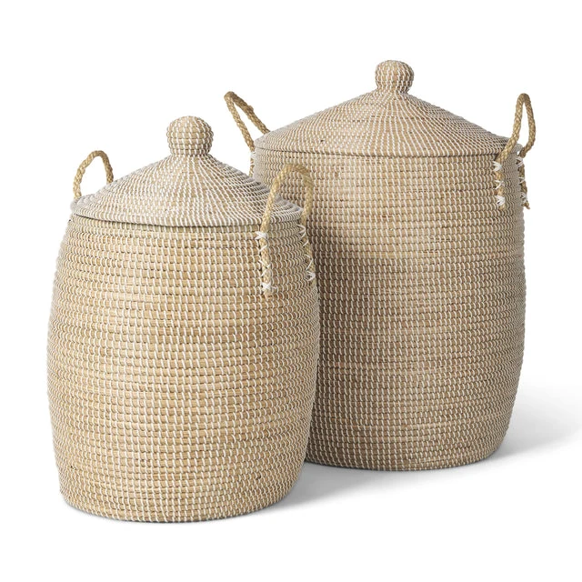 Comfortable Kairi Seagrass Floor Baskets w Lids and Handles World-Class