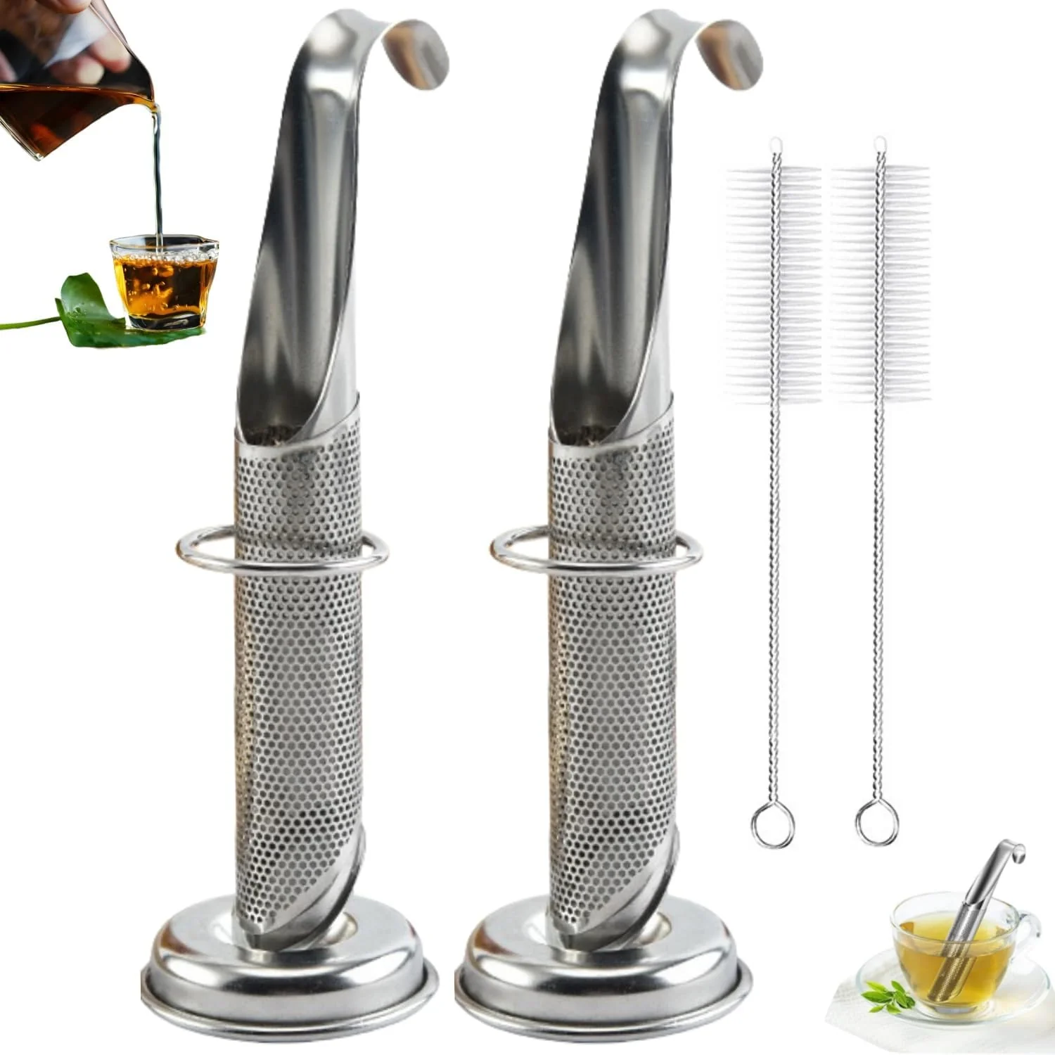 High-Quality 2 Sets Upgraded Version Tea Strainer Tea Diffusers For Loose Tea，It Is Also Equipped With A Base And A Brush For Easy Placement，Tea Infuser For Trusted