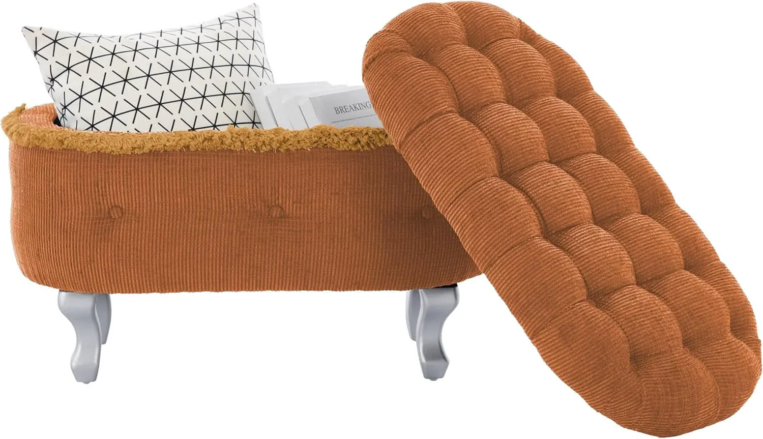 Easy-to-Use Orange Upholstered Storage Ottoman for Living Room Elegant