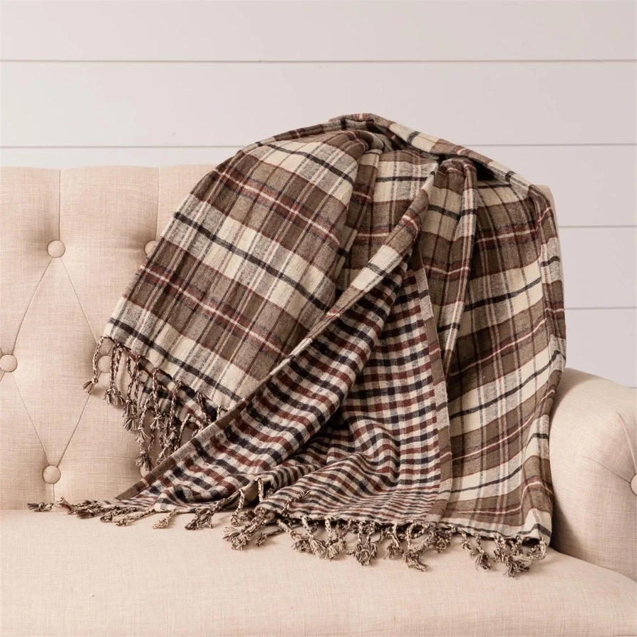 Artisan Brown Plaids Reversible Brushed Cotton Throw Smart
