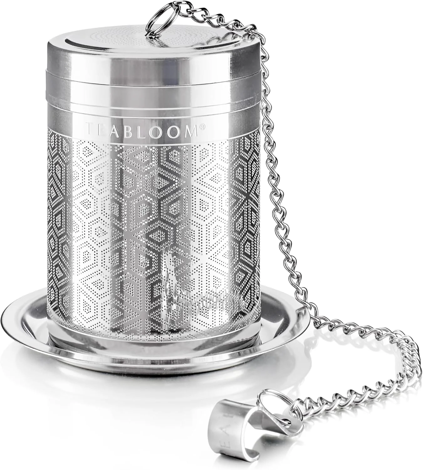Secure Teabloom Elegant Stainless Steel Loose Leaf Tea Infuser – Tea Connoisseur's Choice for White Green Oolong Black and Herbal Teas Modern