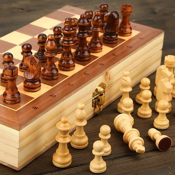 Reusable Magnetic Wooden Folding Chess Set with Interior Storage Sophisticated