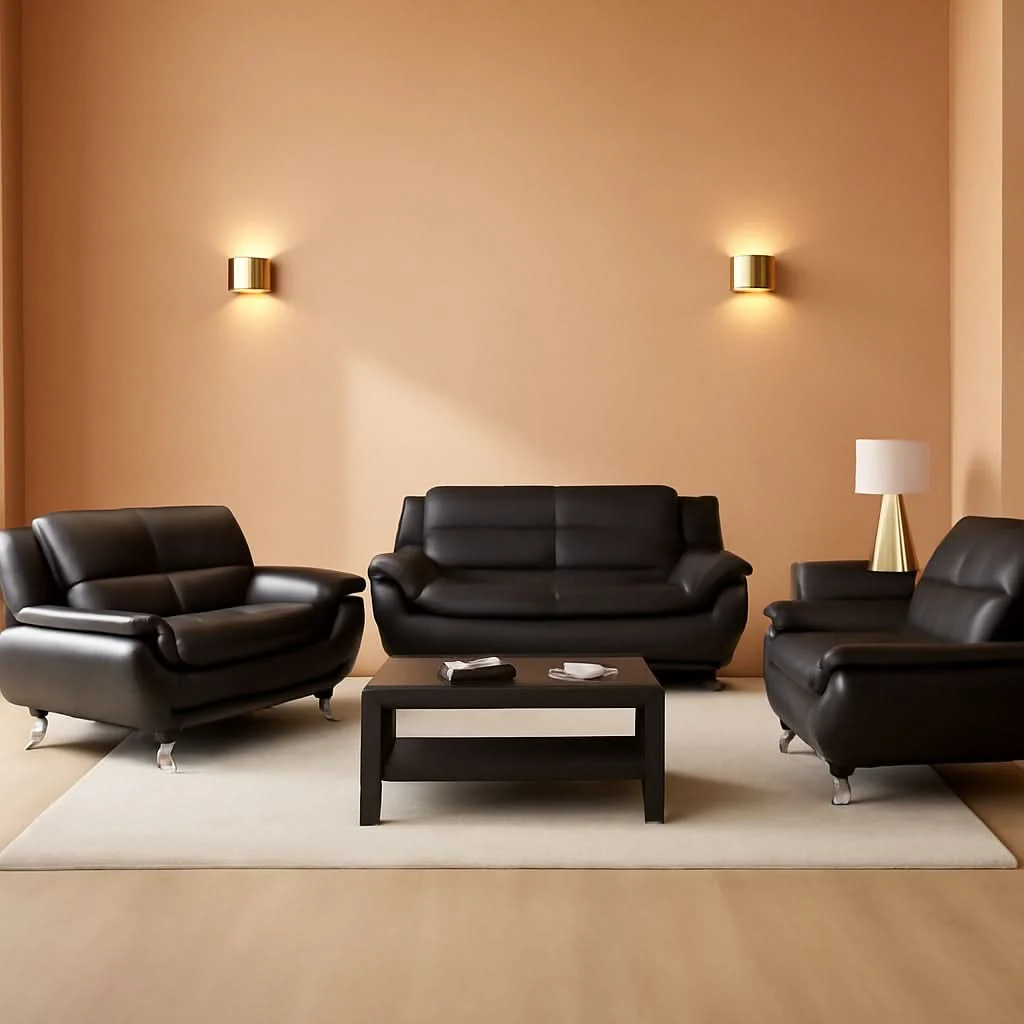 High-Quality 3 Piece Black Sofa Set Modern Living Room Couch Set Sofa Loveseat Chai Elegant