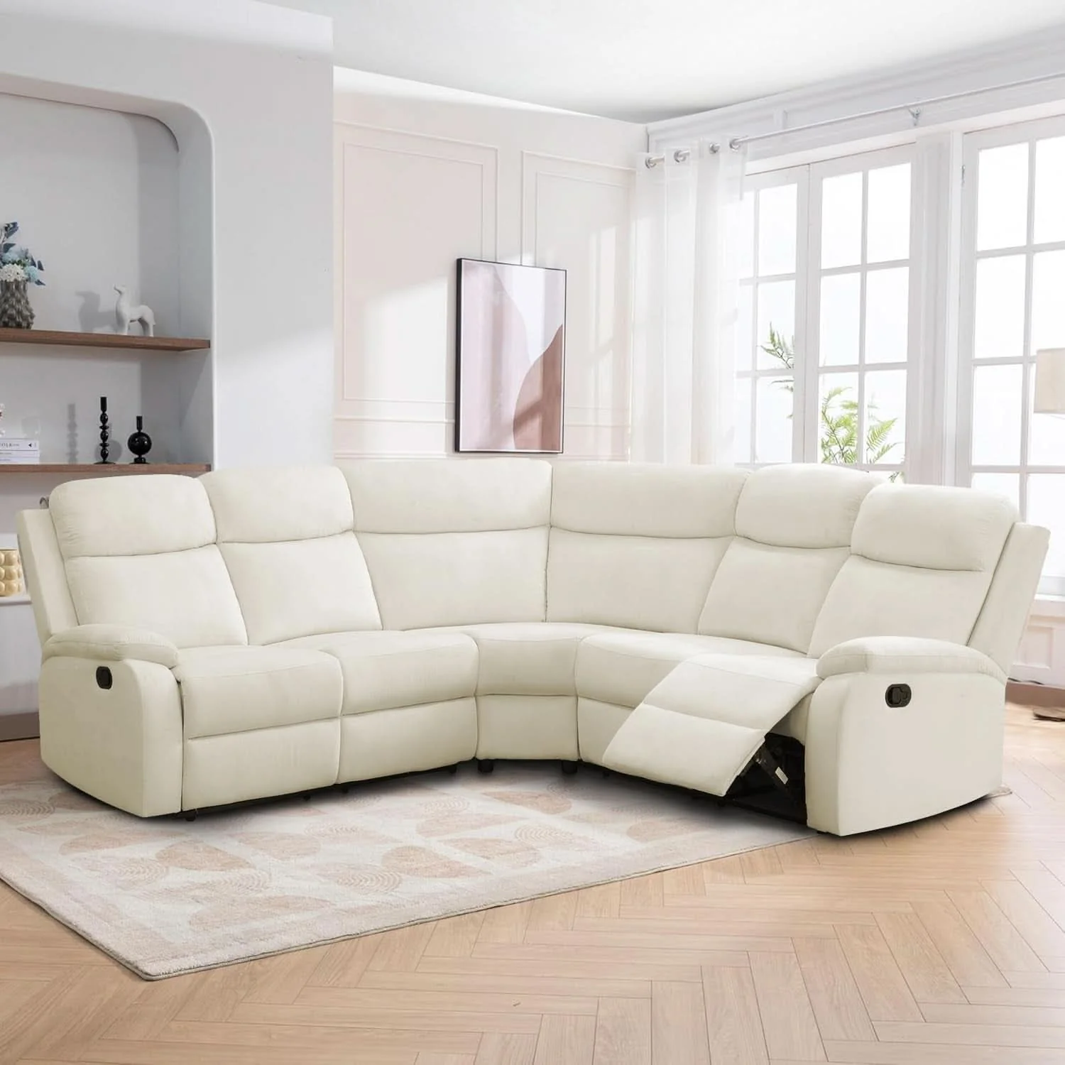 Genuine Off White Recliner Sectional Sofa Five Seats Living Room Functional