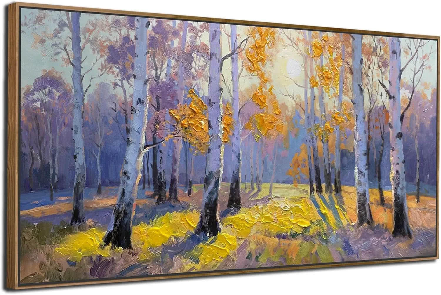 Comfortable Birch Forest Canvas Wall Art Living Room 58x29 Framed User-Friendly