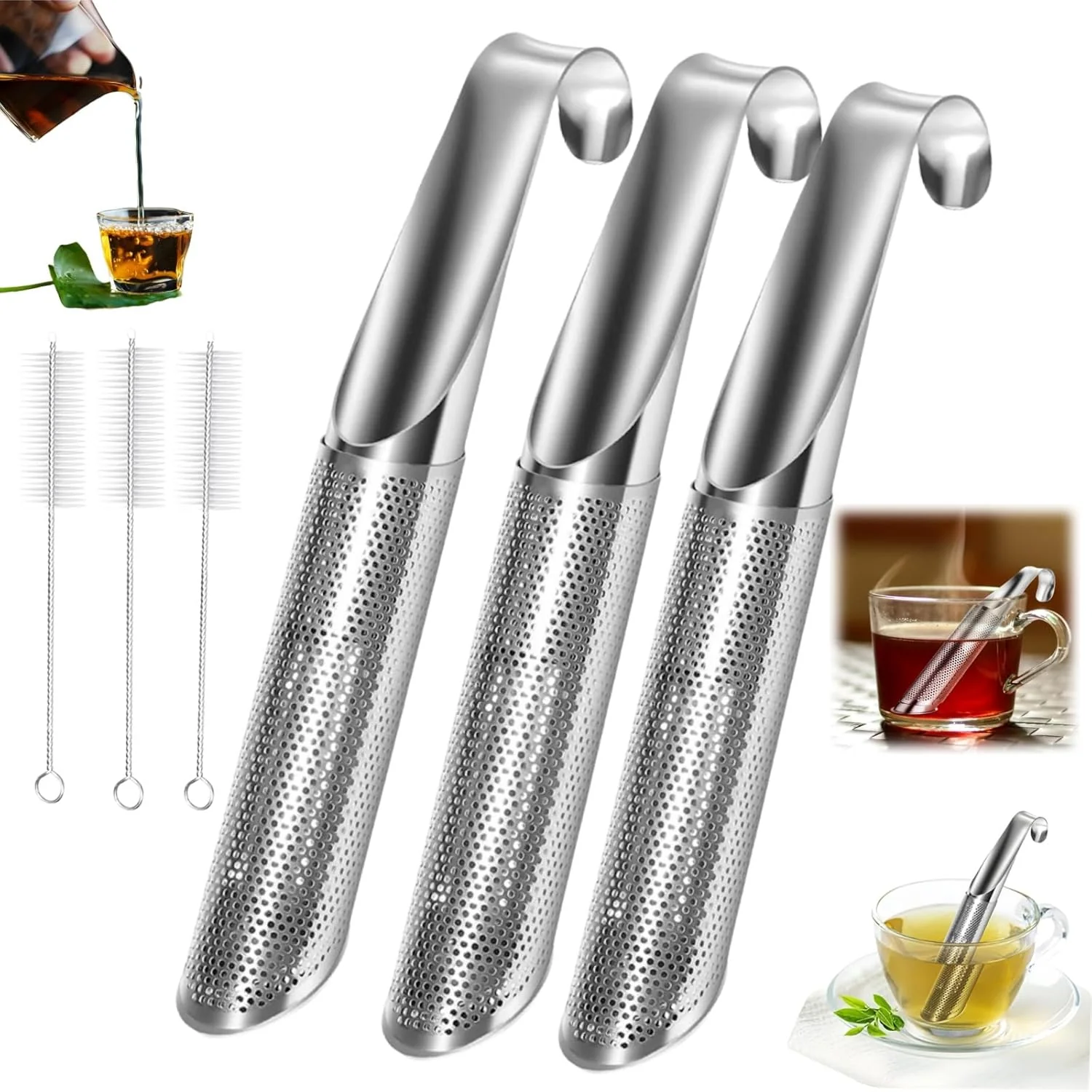 Reliable Tea Infusers For Loose Leaf Tea - Stainless Steel Office Home Travel - Set of 3 - Includes Strainers Cleaning Brush Functional