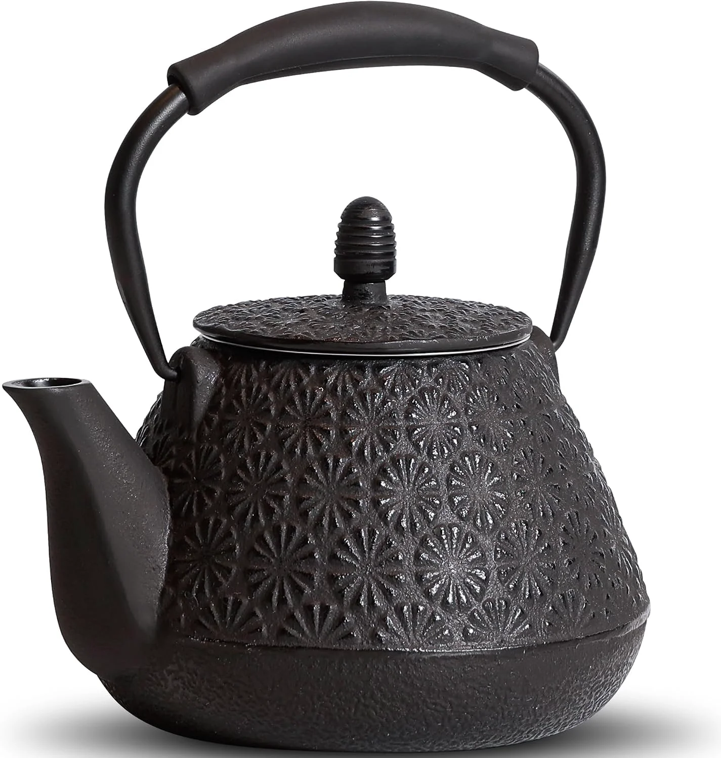 Eco-Friendly Cast Iron Teapot 32oz Tea Kettle with Infuser for Stove Top Sakura Blossom Pattern Japanese Tea Pot for Tea amp Coffee Coated with Enameled Interior Silicone Handle 950ml black Flexible