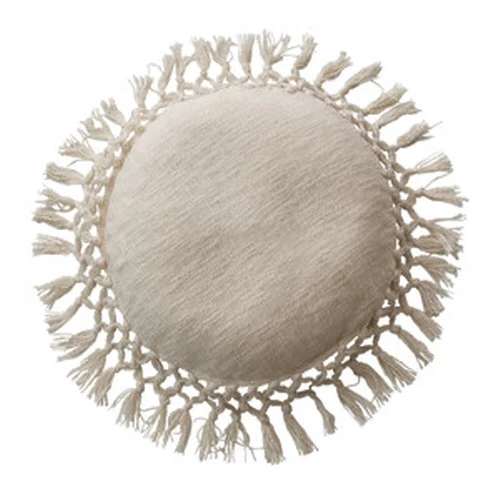 Fine 16 Round Cotton Slub Pillow w Crochet Fringe Cream Color Authentic