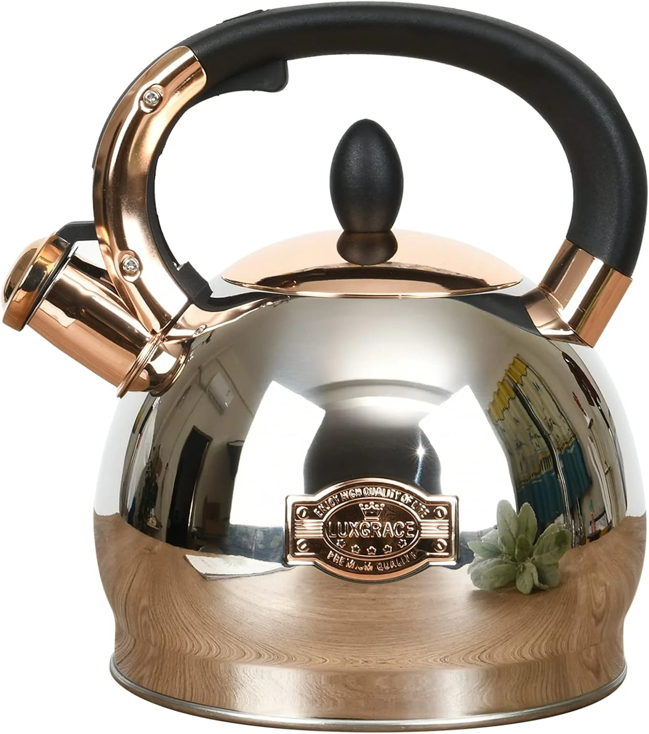 Recyclable Stainless Steel Whistling Tea Kettle with Metal Capsulated Bottom for Quick Heat Distribution 2.8 Quart Long-Lasting