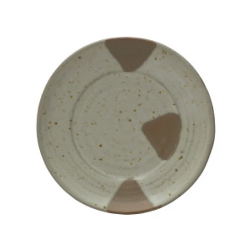 Artisan 5 Round Stoneware Plate w Geometric Pattern - Speckled Cream Color Brown Innovative