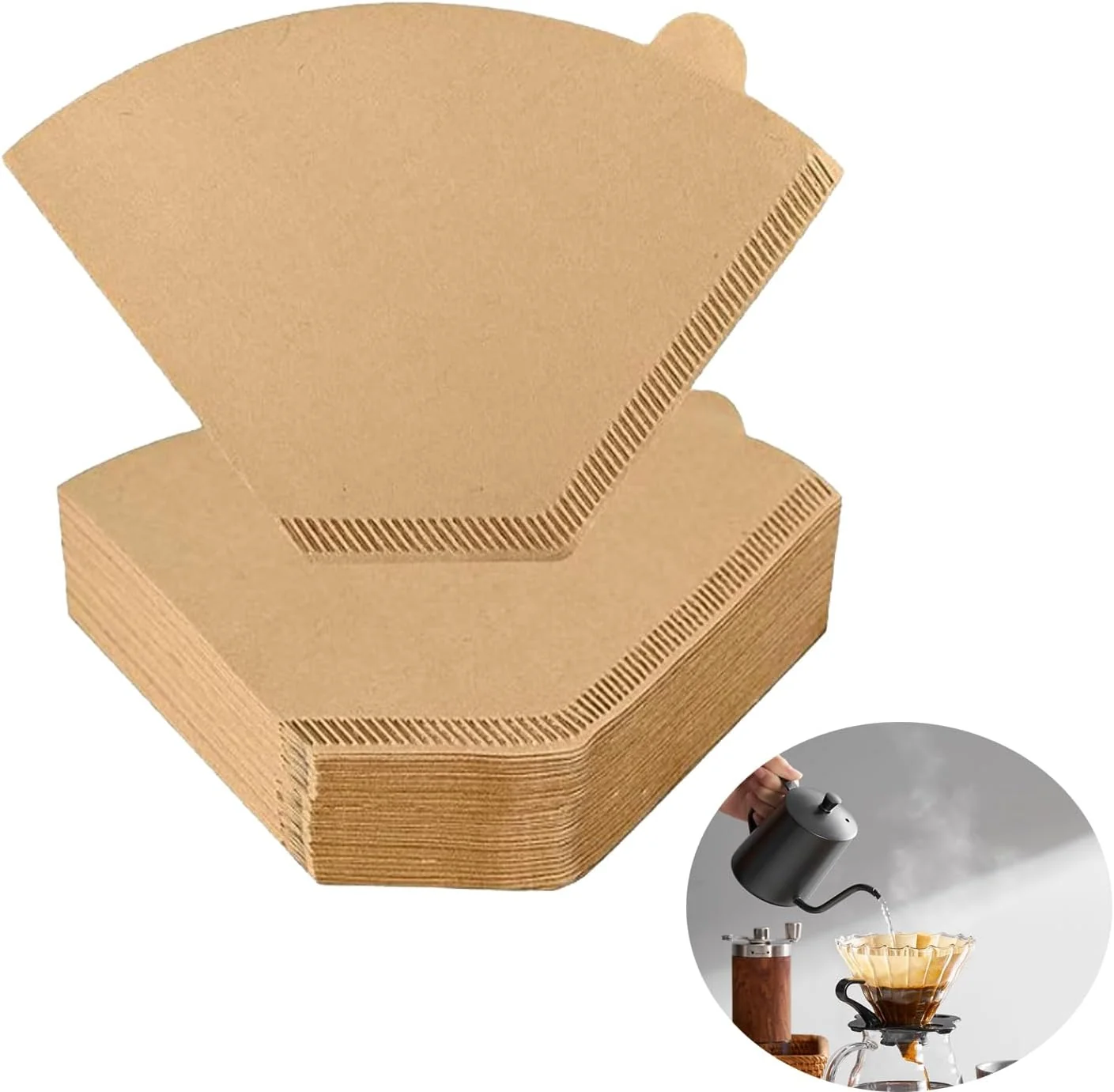 Breathable Cone Coffee Filters 200pcs Unbleached Brown Paper 2-6 Cup Compatible with Hario V60 02 Chemex 3-cup Coffee Maker Premium