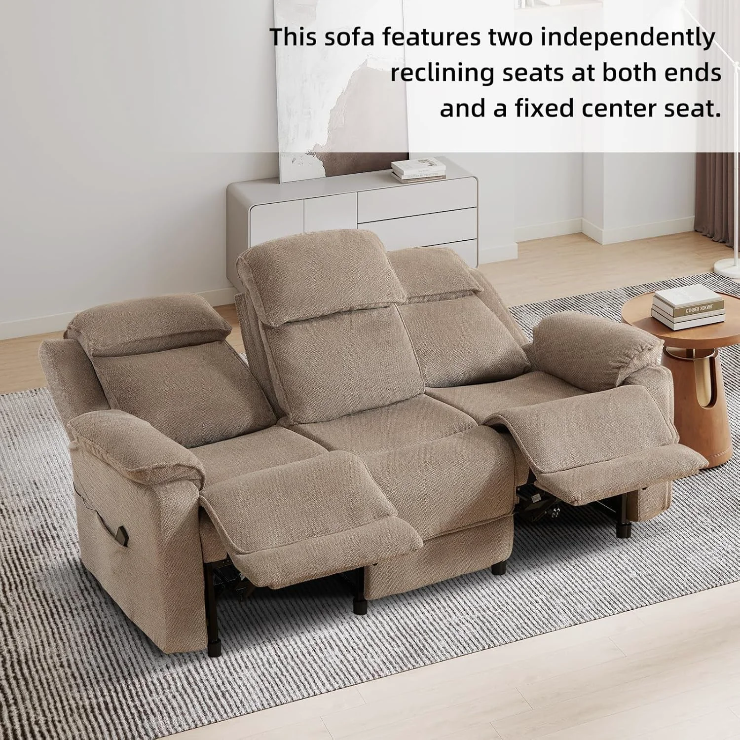 Recyclable Power Reclining Khaki Sofa For Modern Living Room Spaces Superior