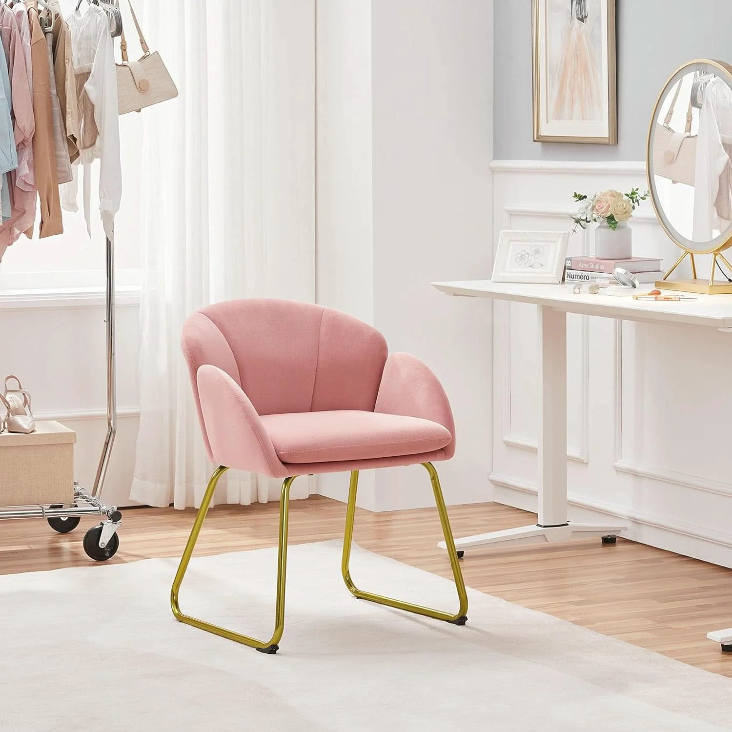 Selected Pink Velvet Flower Armchair With Gold Legs Living Room Elite